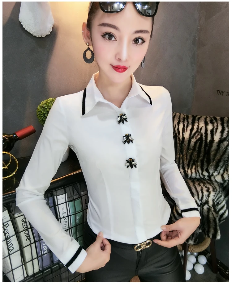 MadBlack European Clothes Lace Blouse Women Sexy Turn Down Collar Embroidery Slim Tops Long Sleeve Shirts Autumn New T38432JM