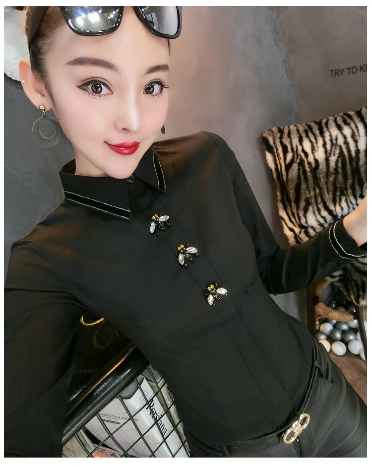 MadBlack European Clothes Lace Blouse Women Sexy Turn Down Collar Embroidery Slim Tops Long Sleeve Shirts Autumn New T38432JM