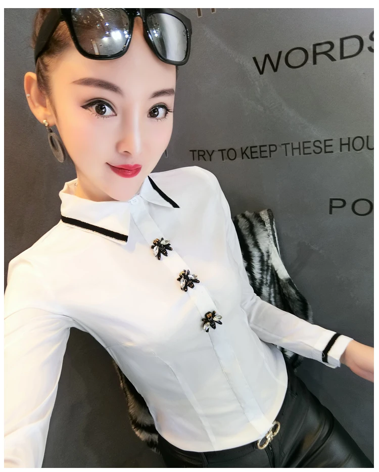 MadBlack European Clothes Lace Blouse Women Sexy Turn Down Collar Embroidery Slim Tops Long Sleeve Shirts Autumn New T38432JM