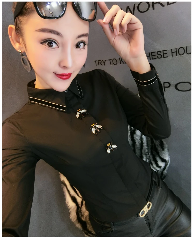 MadBlack European Clothes Lace Blouse Women Sexy Turn Down Collar Embroidery Slim Tops Long Sleeve Shirts Autumn New T38432JM