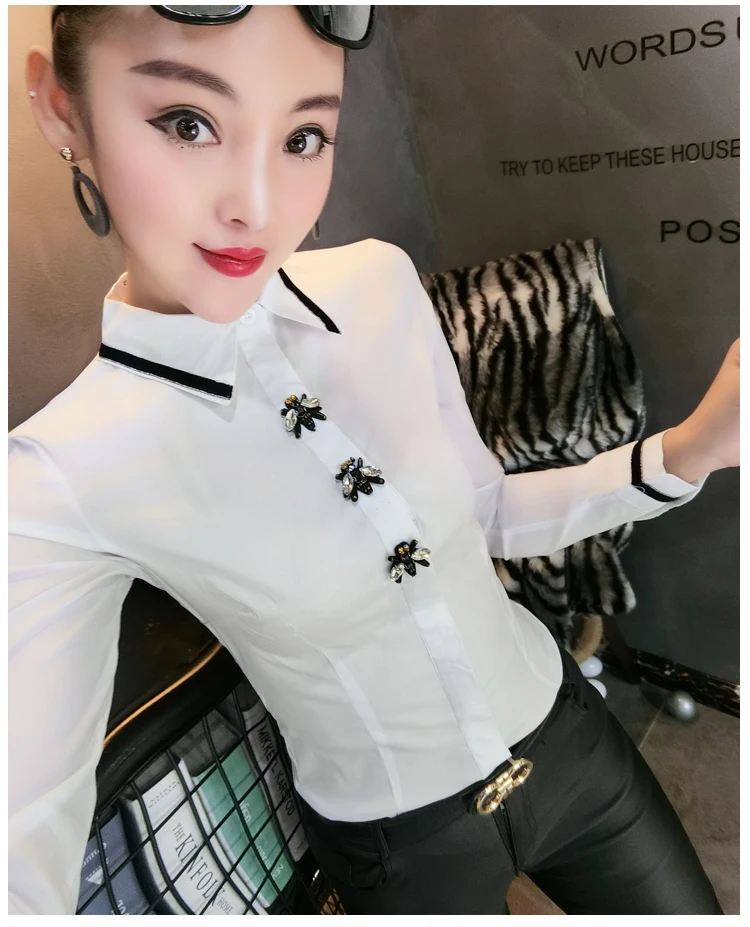 MadBlack European Clothes Lace Blouse Women Sexy Turn Down Collar Embroidery Slim Tops Long Sleeve Shirts Autumn New T38432JM