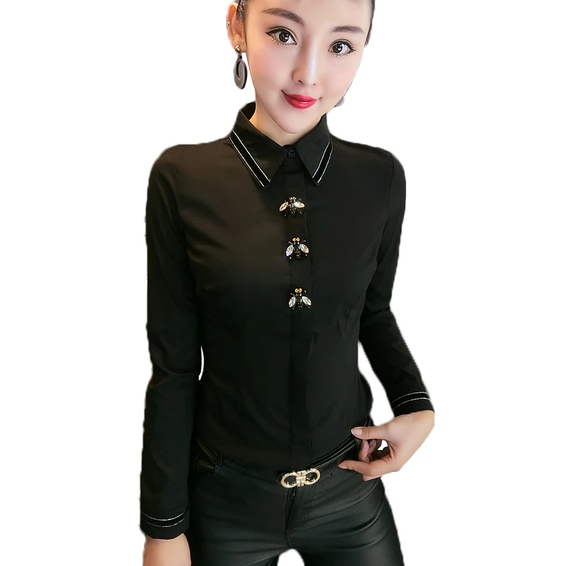 MadBlack European Clothes Lace Blouse Women Sexy Turn Down Collar Embroidery Slim Tops Long Sleeve Shirts Autumn New T38432JM