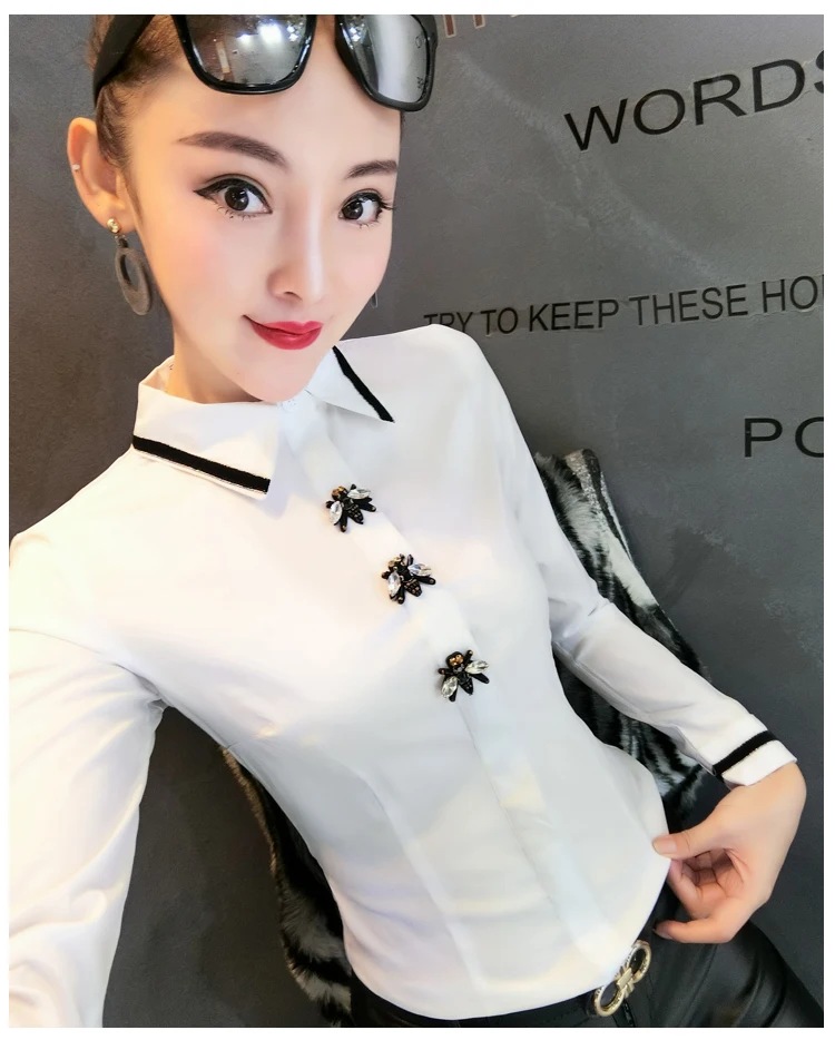 MadBlack European Clothes Lace Blouse Women Sexy Turn Down Collar Embroidery Slim Tops Long Sleeve Shirts Autumn New T38432JM