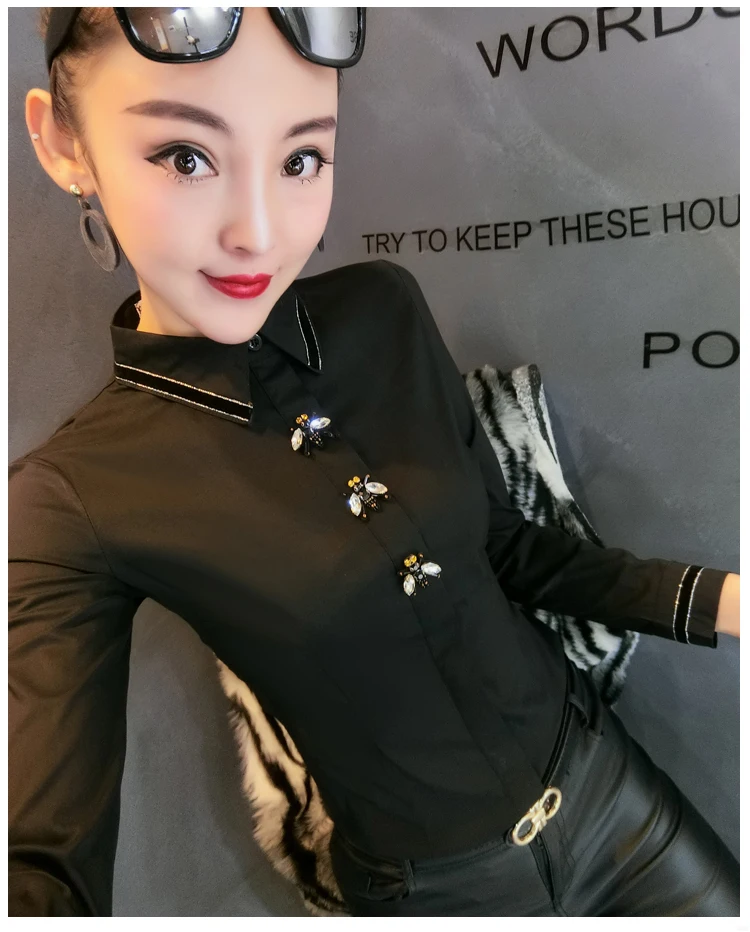 MadBlack European Clothes Lace Blouse Women Sexy Turn Down Collar Embroidery Slim Tops Long Sleeve Shirts Autumn New T38432JM