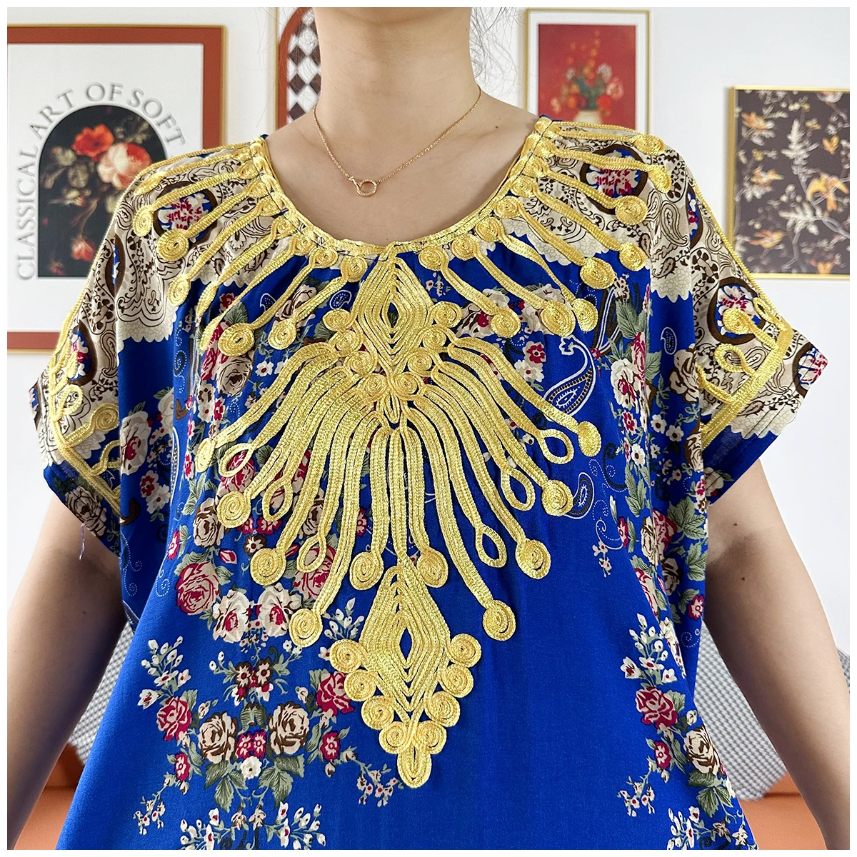 2 Pieces Africa Dashiki Floral Printing Loose Cotton Caftan Lady Summer Maxi Casual Dresses With Scarf  Vestidos Short Sleeve