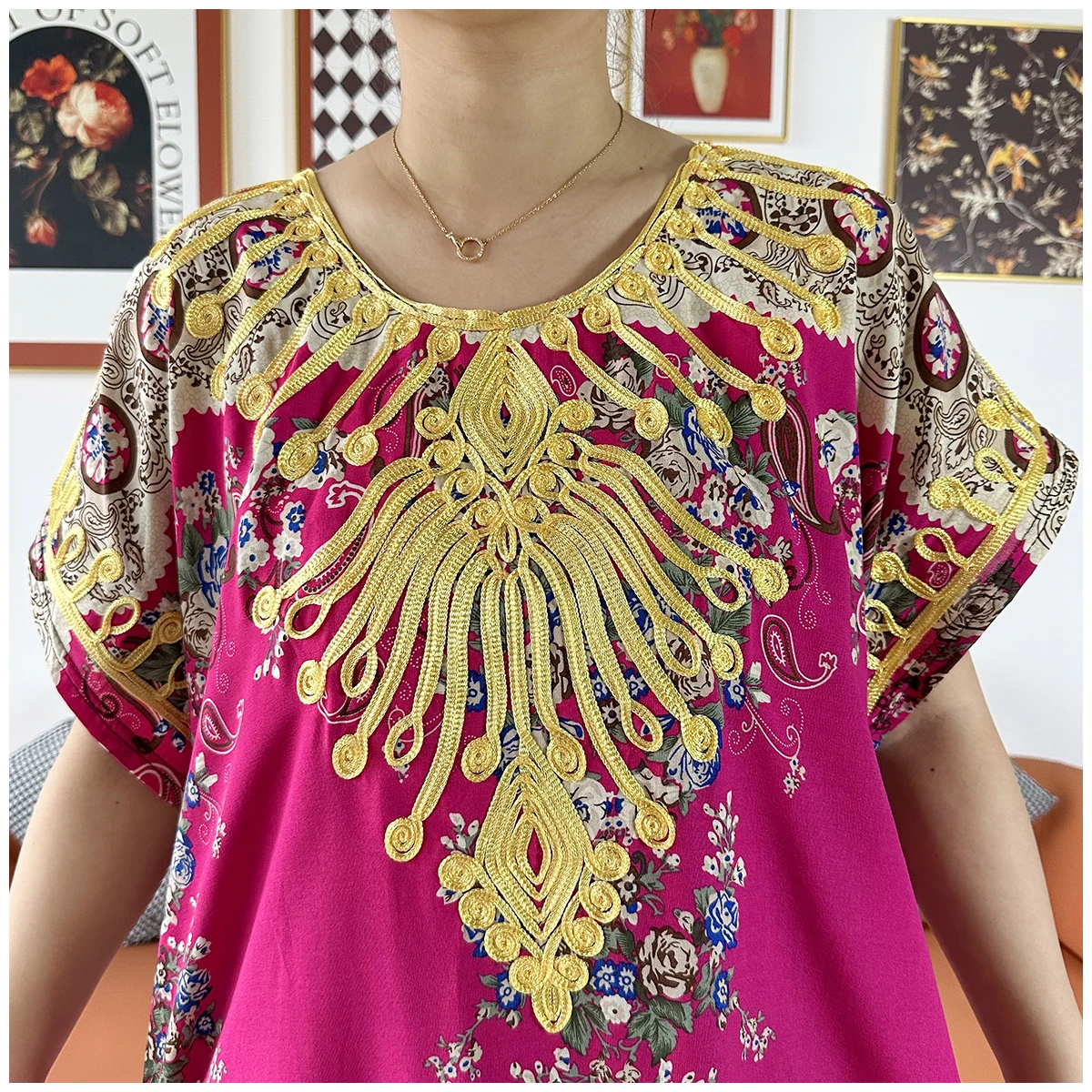 2 Pieces Africa Dashiki Floral Printing Loose Cotton Caftan Lady Summer Maxi Casual Dresses With Scarf  Vestidos Short Sleeve