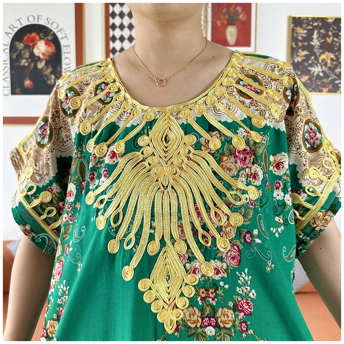 2 Pieces Africa Dashiki Floral Printing Loose Cotton Caftan Lady Summer Maxi Casual Dresses With Scarf  Vestidos Short Sleeve