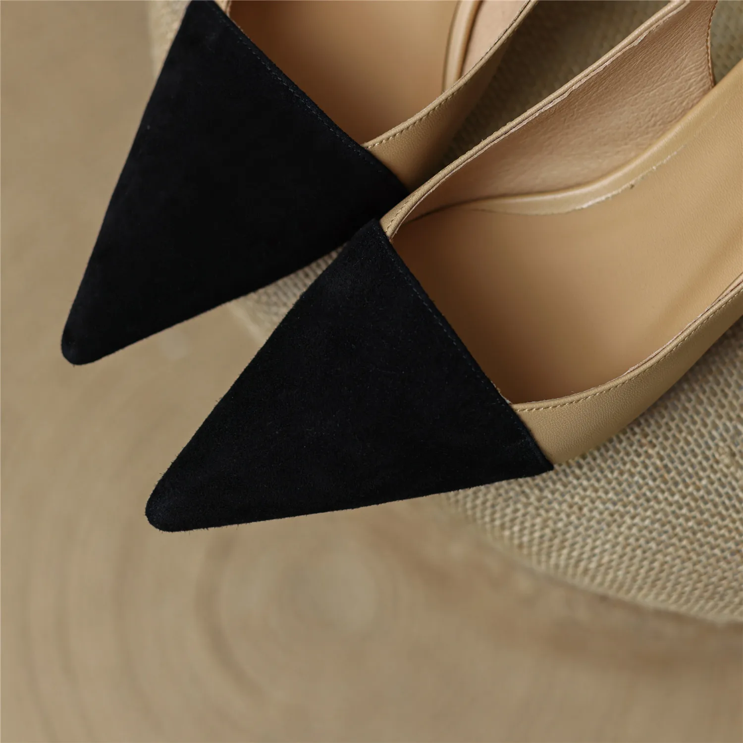 Black Sandals Women 2026 Summer Genuine Leather Slingback Elegant Mid Heel Pointed Comfortable Light Female Shoes Big Size 42