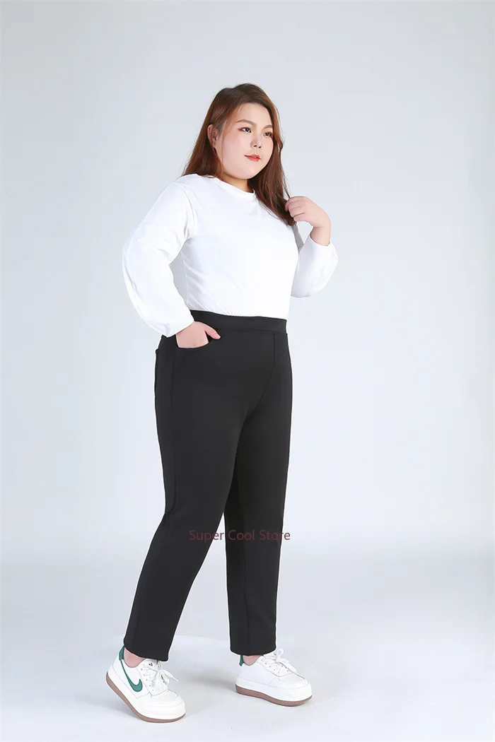 High Waist Winter Fleece Plus Size 140KG Women Pants 9XL 8XL 7XL 6XL 5XL High Stretched Warm Oversized Slim Fit Elegant Trousers