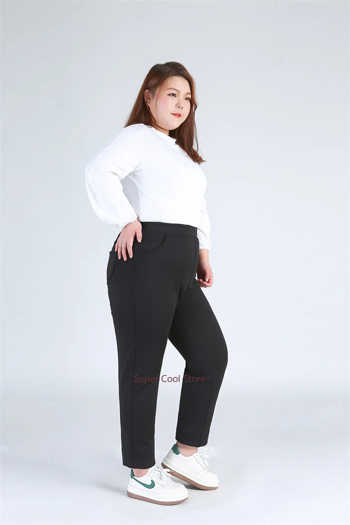 High Waist Winter Fleece Plus Size 140KG Women Pants 9XL 8XL 7XL 6XL 5XL High Stretched Warm Oversized Slim Fit Elegant Trousers