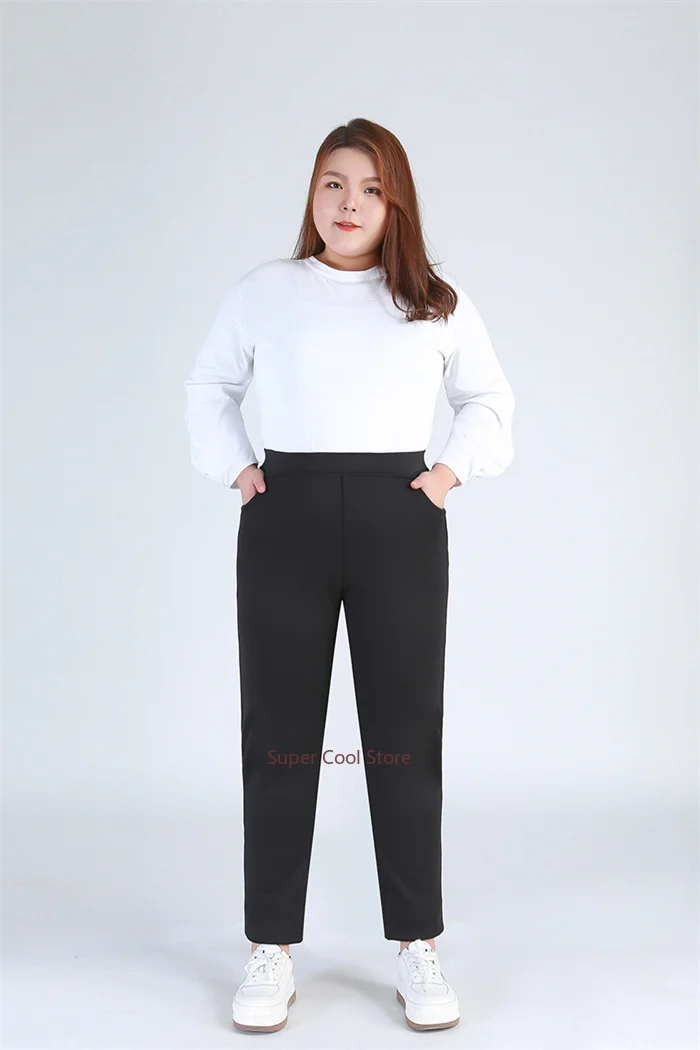 High Waist Winter Fleece Plus Size 140KG Women Pants 9XL 8XL 7XL 6XL 5XL High Stretched Warm Oversized Slim Fit Elegant Trousers