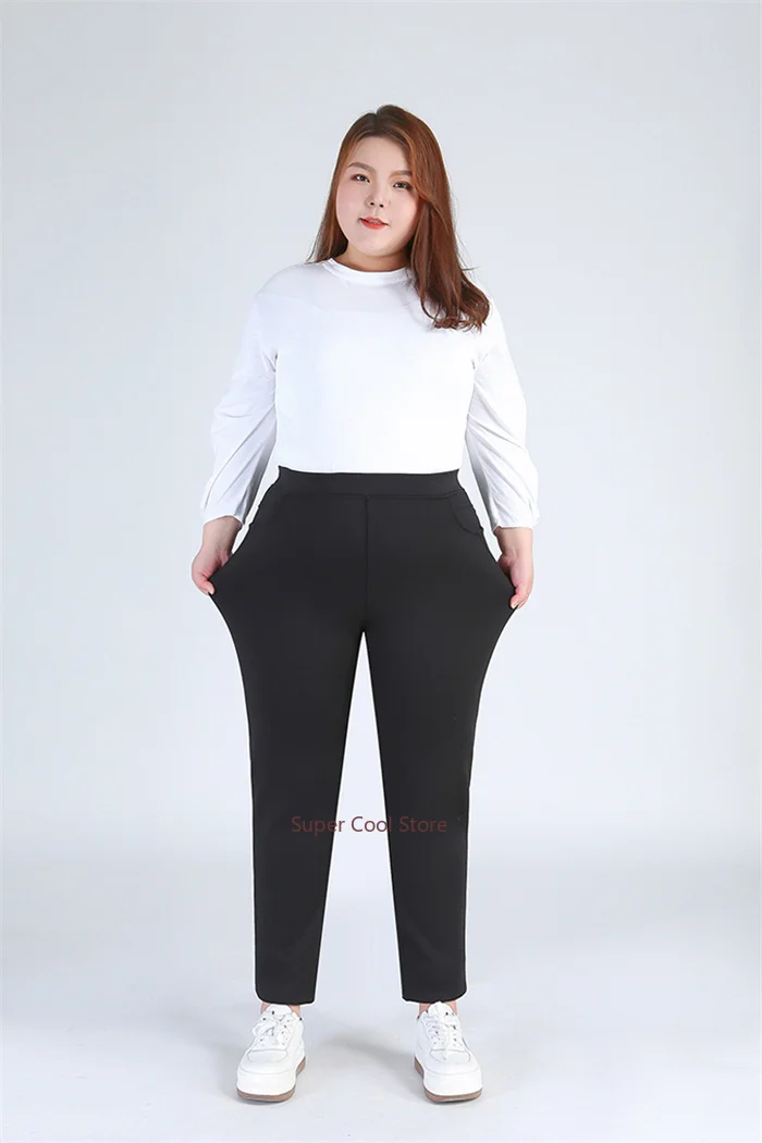 High Waist Winter Fleece Plus Size 140KG Women Pants 9XL 8XL 7XL 6XL 5XL High Stretched Warm Oversized Slim Fit Elegant Trousers