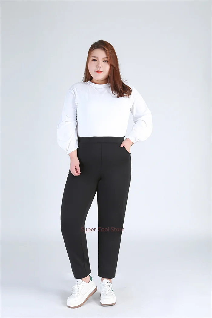 High Waist Winter Fleece Plus Size 140KG Women Pants 9XL 8XL 7XL 6XL 5XL High Stretched Warm Oversized Slim Fit Elegant Trousers