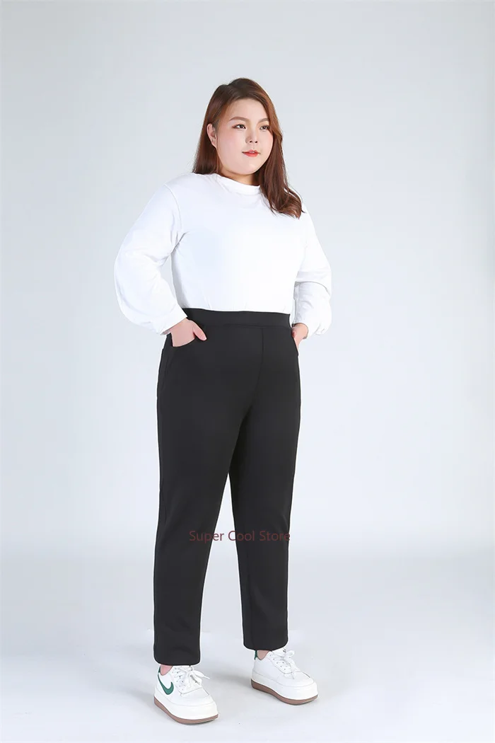 High Waist Winter Fleece Plus Size 140KG Women Pants 9XL 8XL 7XL 6XL 5XL High Stretched Warm Oversized Slim Fit Elegant Trousers