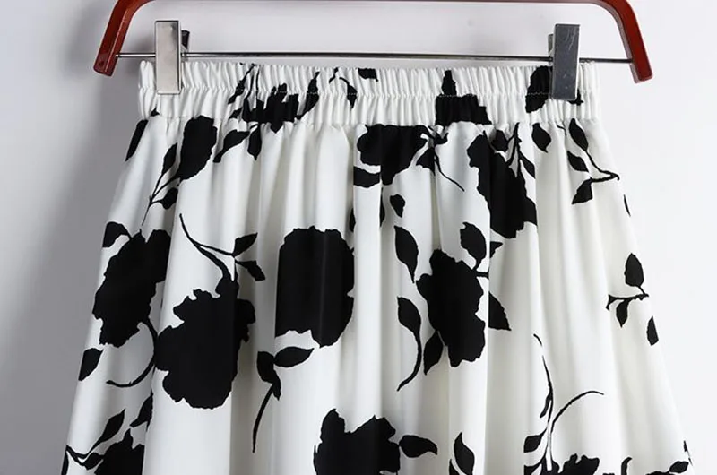 Lucyever Vintage Printed Long Skirt Women Summer Elastic High Wiast Mid-Calf Skirts Female Casual All-Match A-Line Pleated Skirt