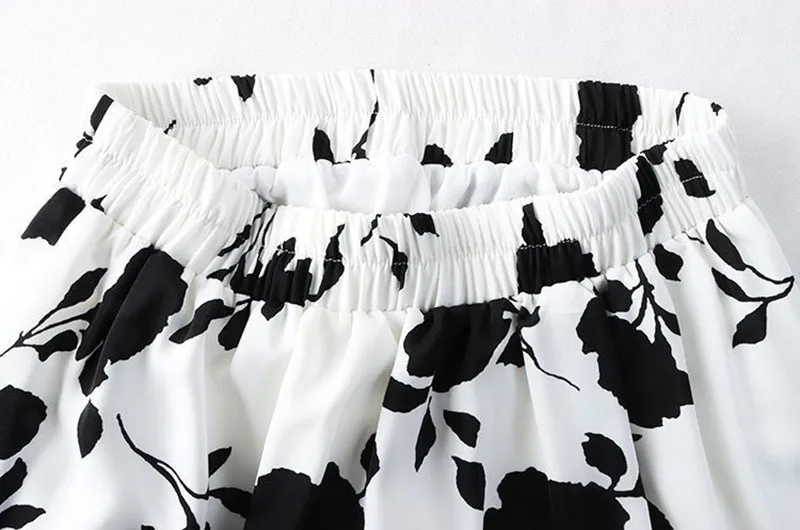 Lucyever Vintage Printed Long Skirt Women Summer Elastic High Wiast Mid-Calf Skirts Female Casual All-Match A-Line Pleated Skirt