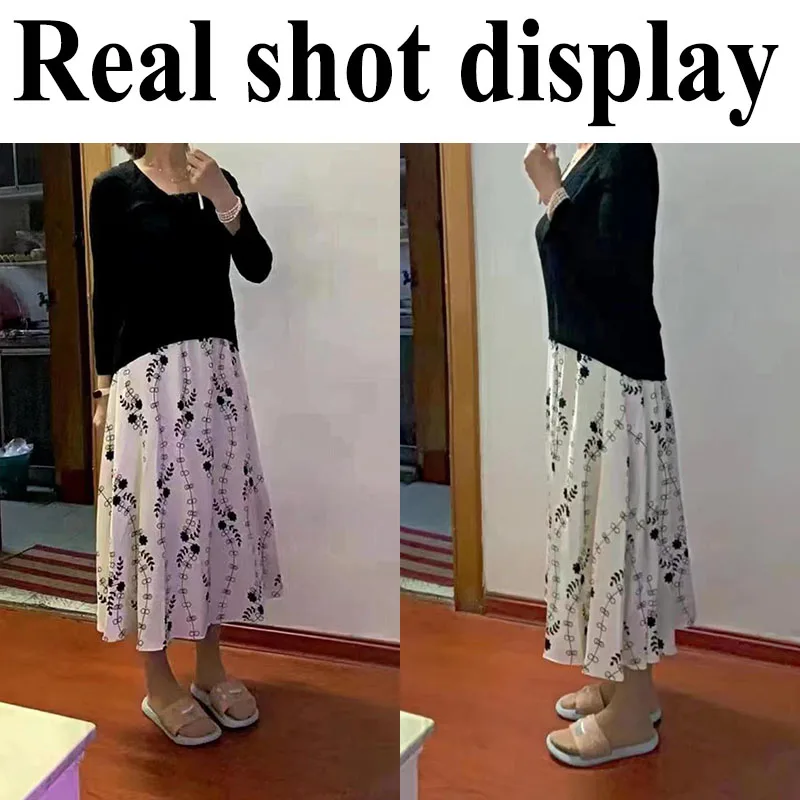 Lucyever Vintage Printed Long Skirt Women Summer Elastic High Wiast Mid-Calf Skirts Female Casual All-Match A-Line Pleated Skirt