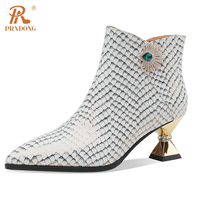 Elegant Side Zipper Women's Warm Ankle Boots Genuine Leather Pointed Toe High Heels Dress Party Wedding Office Lady Shoes Woman