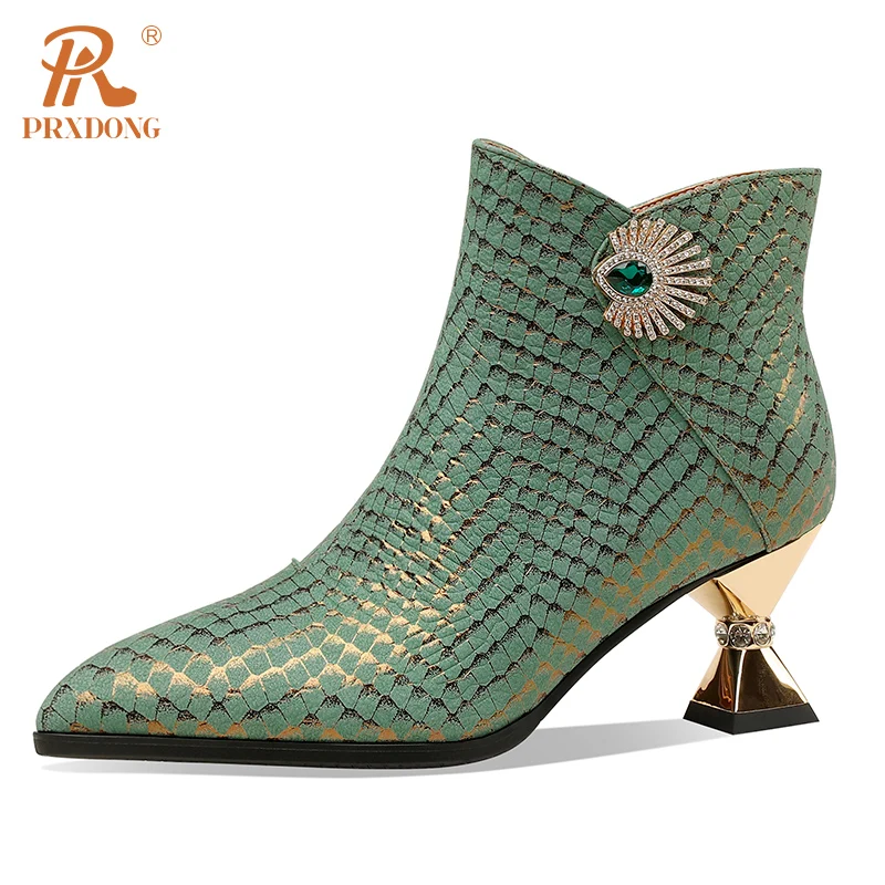 Elegant Side Zipper Women's Warm Ankle Boots Genuine Leather Pointed Toe High Heels Dress Party Wedding Office Lady Shoes Woman