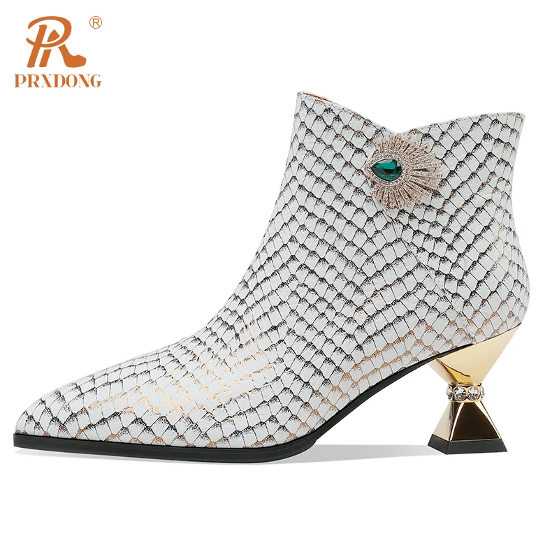Elegant Side Zipper Women's Warm Ankle Boots Genuine Leather Pointed Toe High Heels Dress Party Wedding Office Lady Shoes Woman