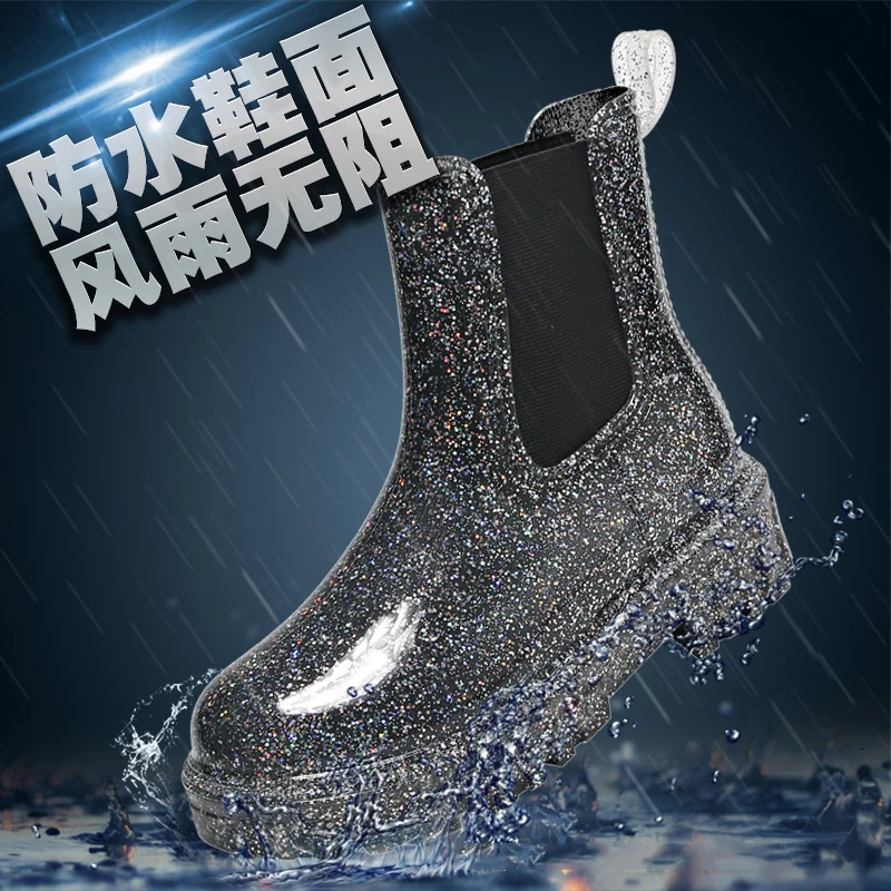 New Women's Color Fashion Rain Boots Four Seasons Wearable Water Shoes Outdoor Fashion Waterproof Mid-tube All-match Rain Boots