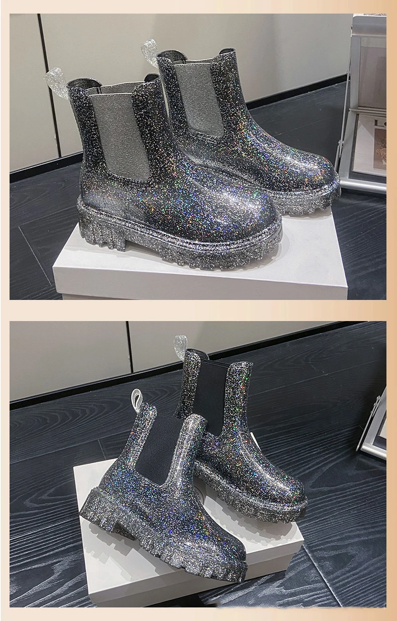 New Women's Color Fashion Rain Boots Four Seasons Wearable Water Shoes Outdoor Fashion Waterproof Mid-tube All-match Rain Boots