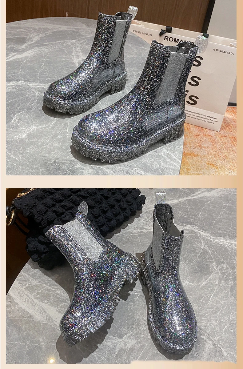 New Women's Color Fashion Rain Boots Four Seasons Wearable Water Shoes Outdoor Fashion Waterproof Mid-tube All-match Rain Boots