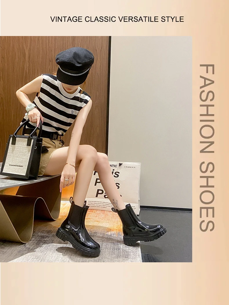 New Women's Color Fashion Rain Boots Four Seasons Wearable Water Shoes Outdoor Fashion Waterproof Mid-tube All-match Rain Boots