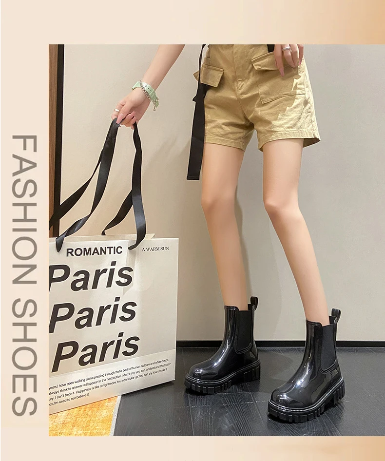 New Women's Color Fashion Rain Boots Four Seasons Wearable Water Shoes Outdoor Fashion Waterproof Mid-tube All-match Rain Boots