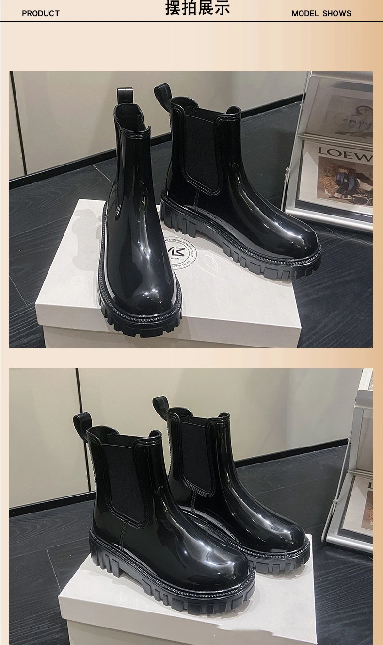 New Women's Color Fashion Rain Boots Four Seasons Wearable Water Shoes Outdoor Fashion Waterproof Mid-tube All-match Rain Boots