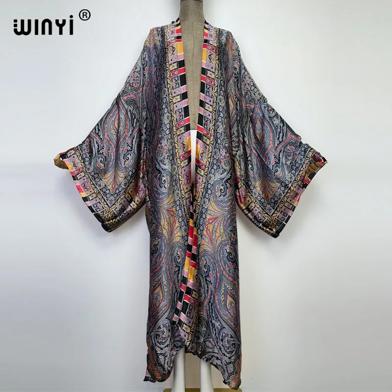 WINYI African National Style Printing Beach Bohemian Long Cardigan Cover-up Stitch Casual Boho Loose Holiday Party Kimono Coat