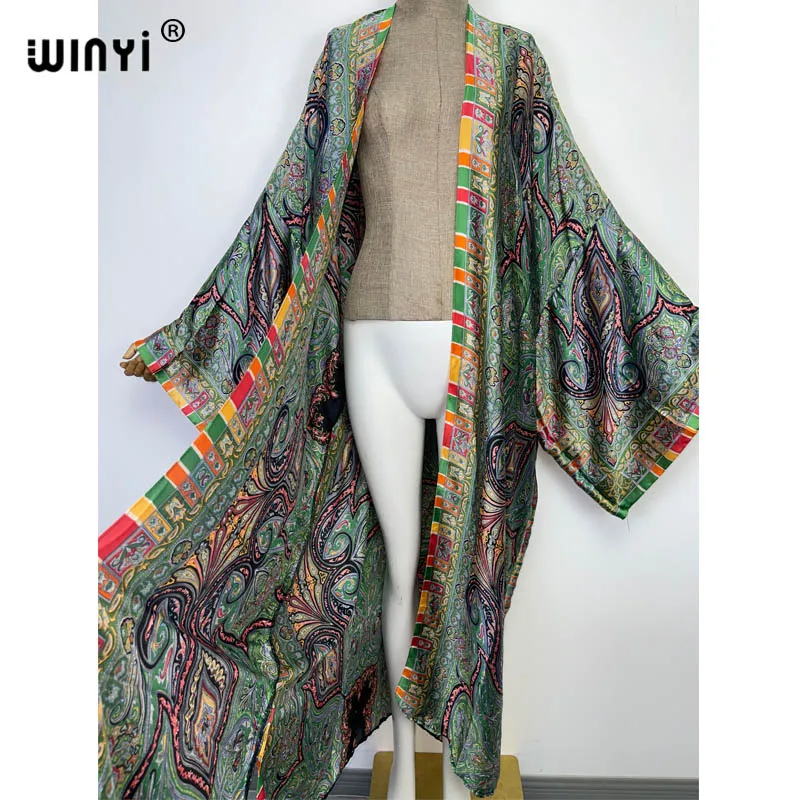 WINYI African National Style Printing Beach Bohemian Long Cardigan Cover-up Stitch Casual Boho Loose Holiday Party Kimono Coat