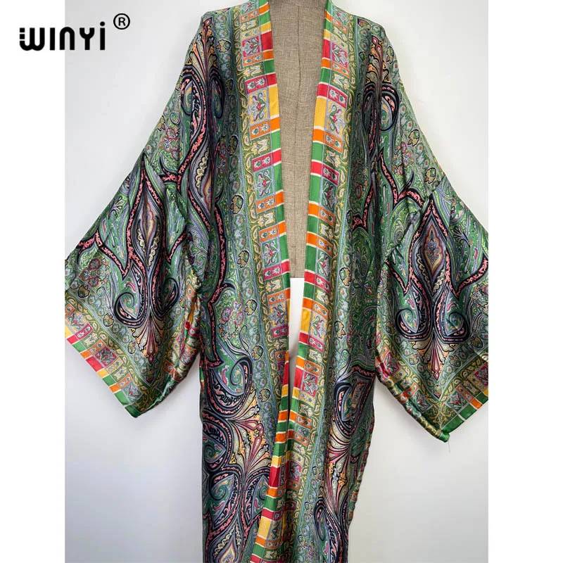 WINYI African National Style Printing Beach Bohemian Long Cardigan Cover-up Stitch Casual Boho Loose Holiday Party Kimono Coat