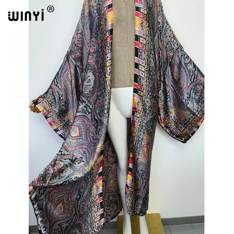 WINYI African National Style Printing Beach Bohemian Long Cardigan Cover-up Stitch Casual Boho Loose Holiday Party Kimono Coat