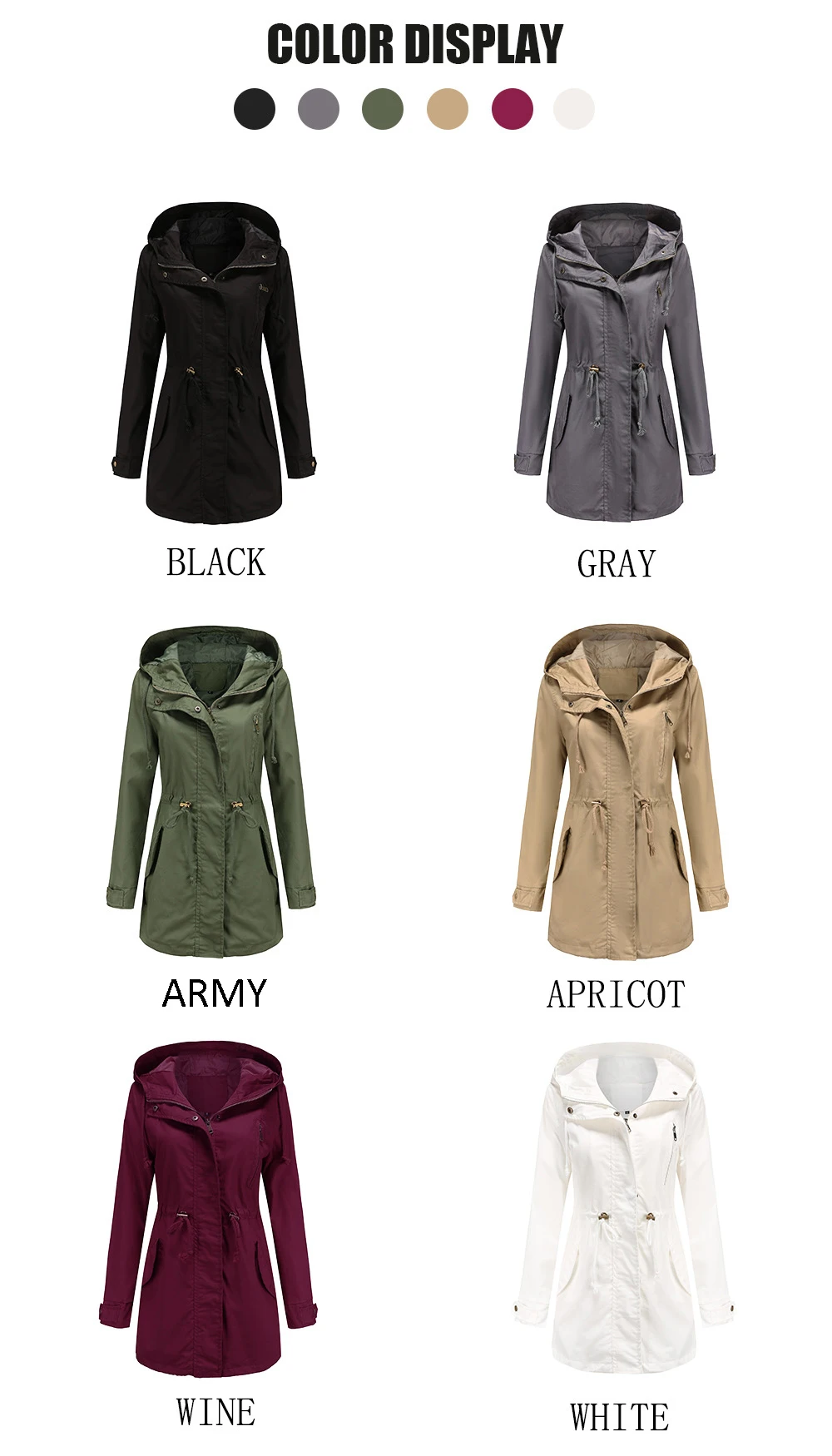 New Cotton Hooded Trench Coat Women's Spring Autumn Jacket Zipper Loose Drawstring Solid Color Windbreaker Women's Clothing