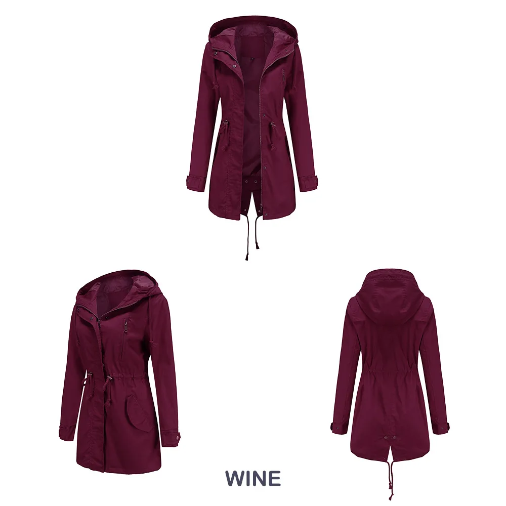 New Cotton Hooded Trench Coat Women's Spring Autumn Jacket Zipper Loose Drawstring Solid Color Windbreaker Women's Clothing
