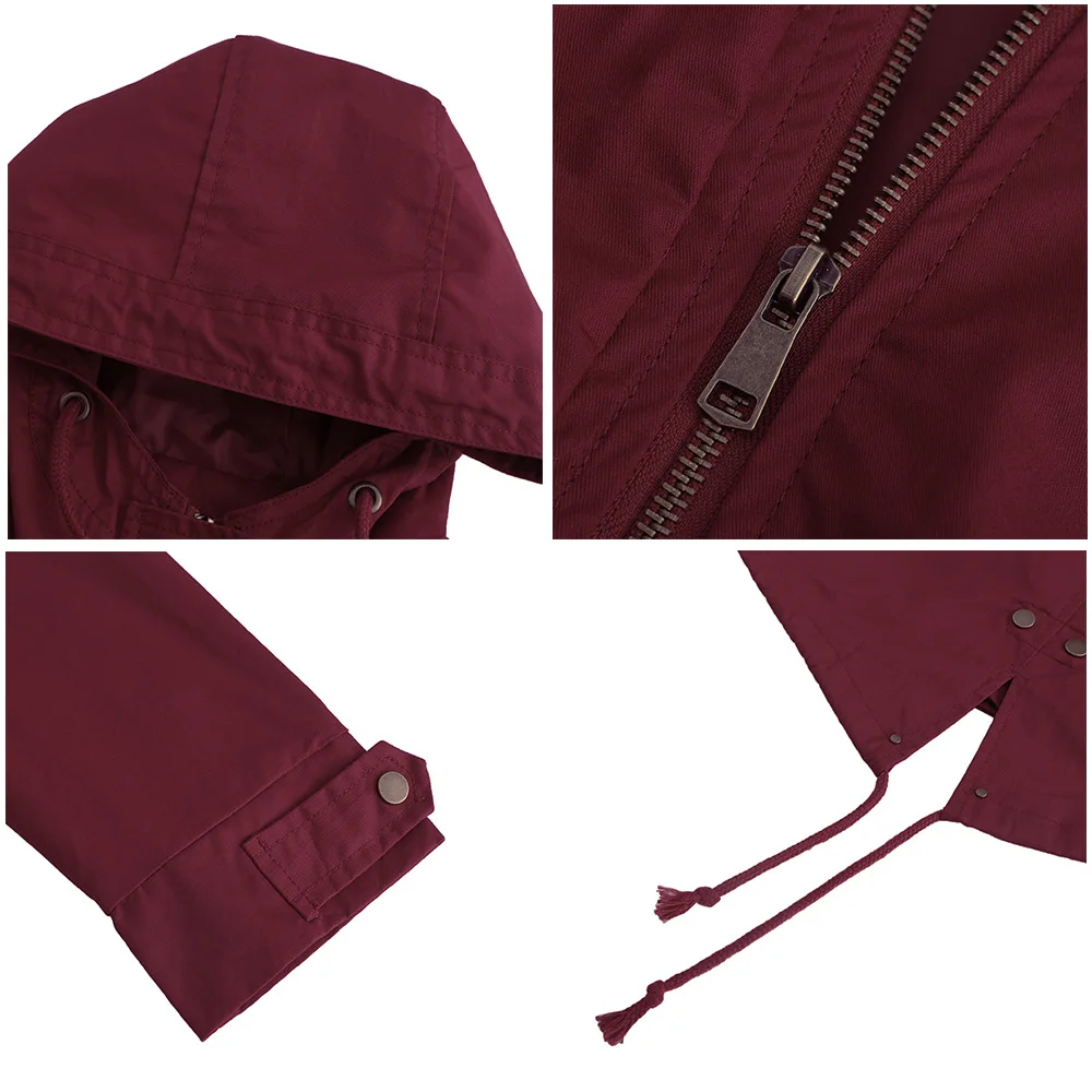 New Cotton Hooded Trench Coat Women's Spring Autumn Jacket Zipper Loose Drawstring Solid Color Windbreaker Women's Clothing