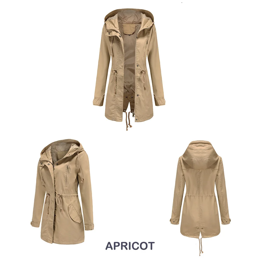 New Cotton Hooded Trench Coat Women's Spring Autumn Jacket Zipper Loose Drawstring Solid Color Windbreaker Women's Clothing