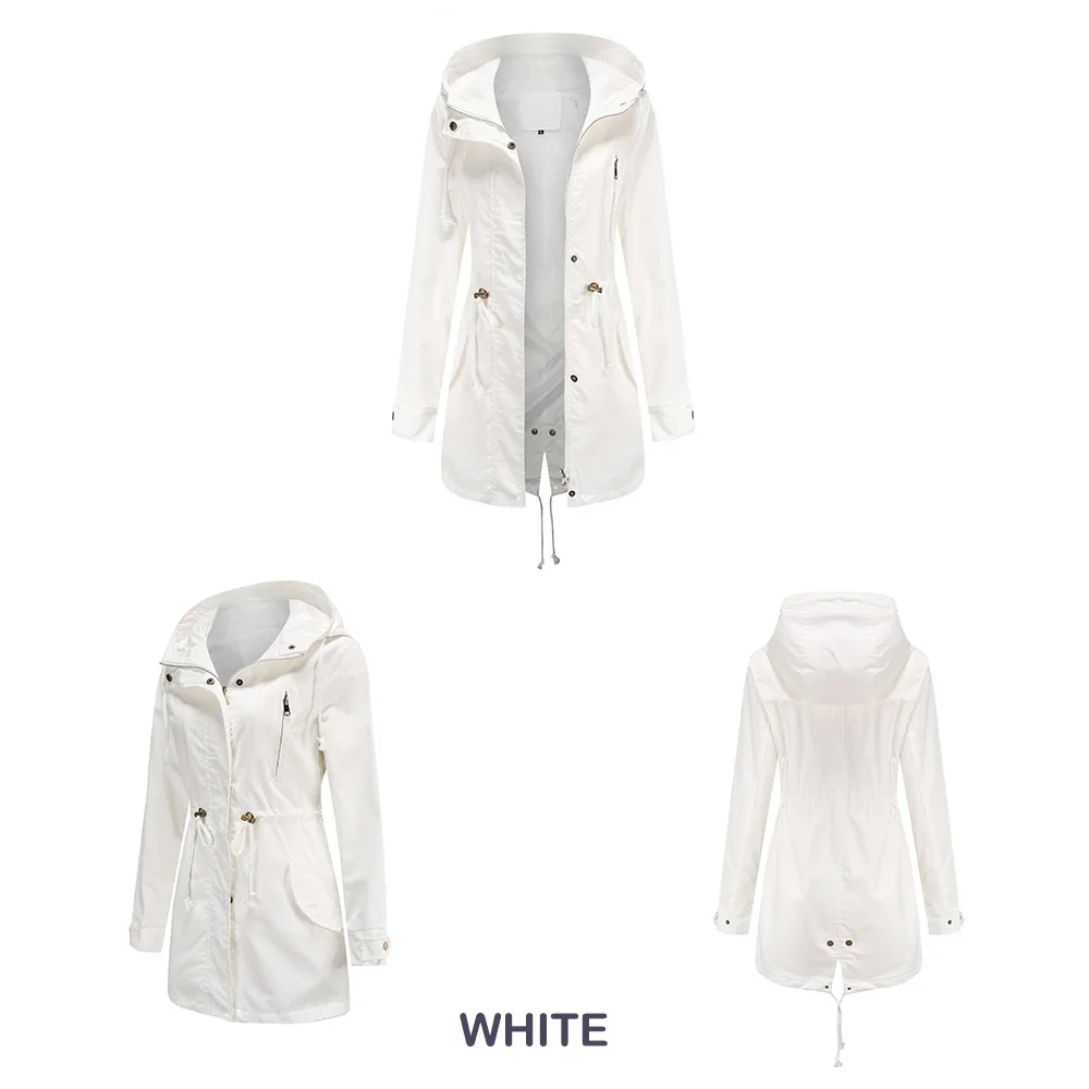 New Cotton Hooded Trench Coat Women's Spring Autumn Jacket Zipper Loose Drawstring Solid Color Windbreaker Women's Clothing