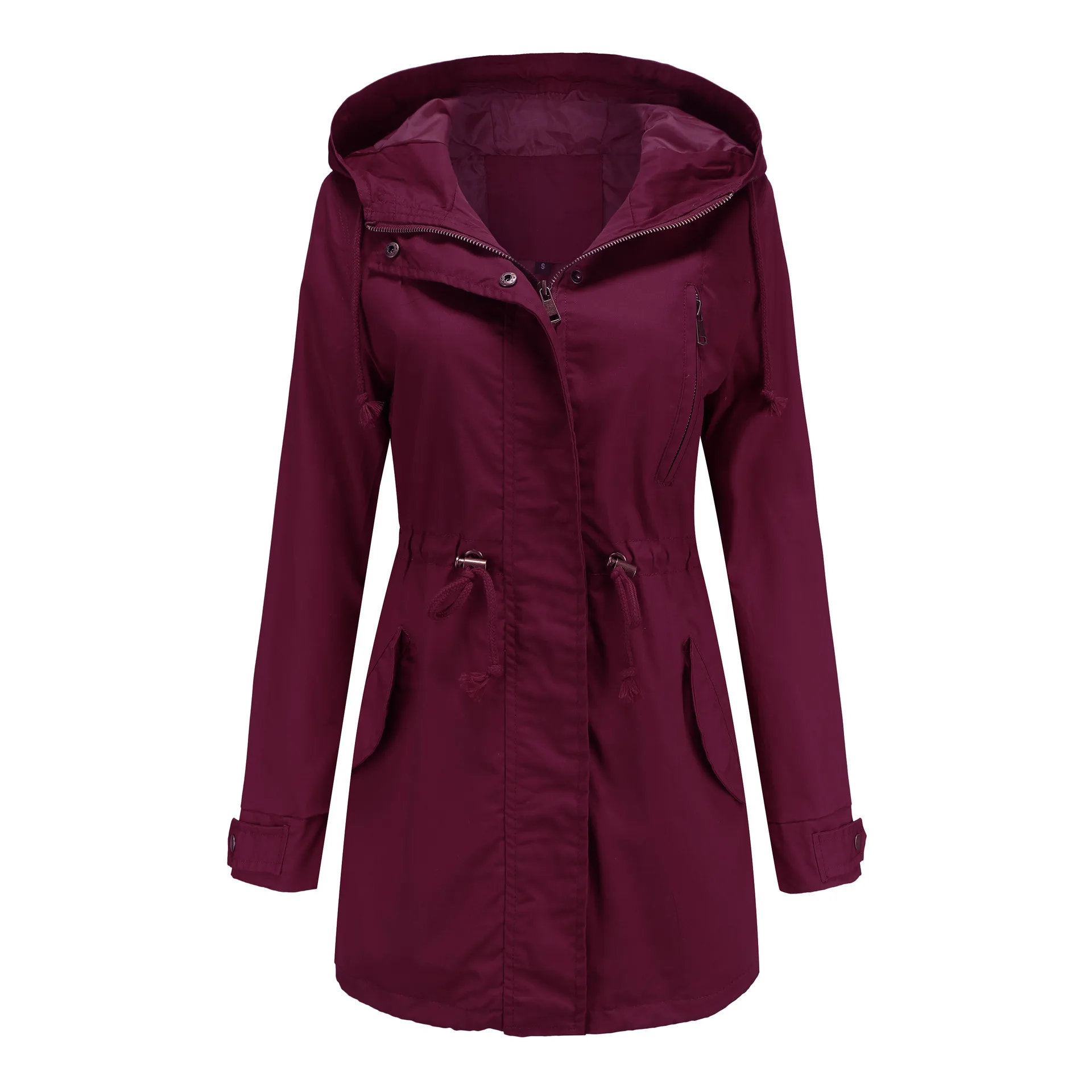 New Cotton Hooded Trench Coat Women's Spring Autumn Jacket Zipper Loose Drawstring Solid Color Windbreaker Women's Clothing