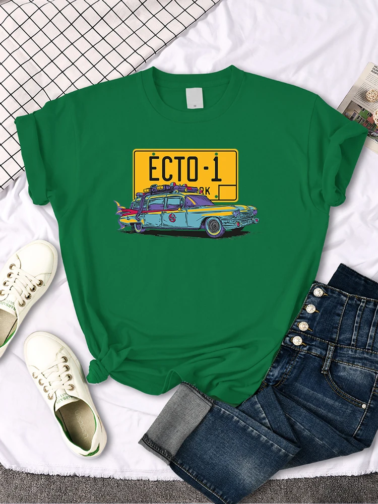 Ghostbusters Car Ecto-1 Print T-Shirt Female Oversized Vintage Fashion Clothing Women Summer Harajuku Shirts Tops Girl T Shirt