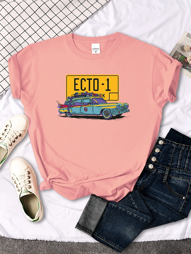 Ghostbusters Car Ecto-1 Print T-Shirt Female Oversized Vintage Fashion Clothing Women Summer Harajuku Shirts Tops Girl T Shirt