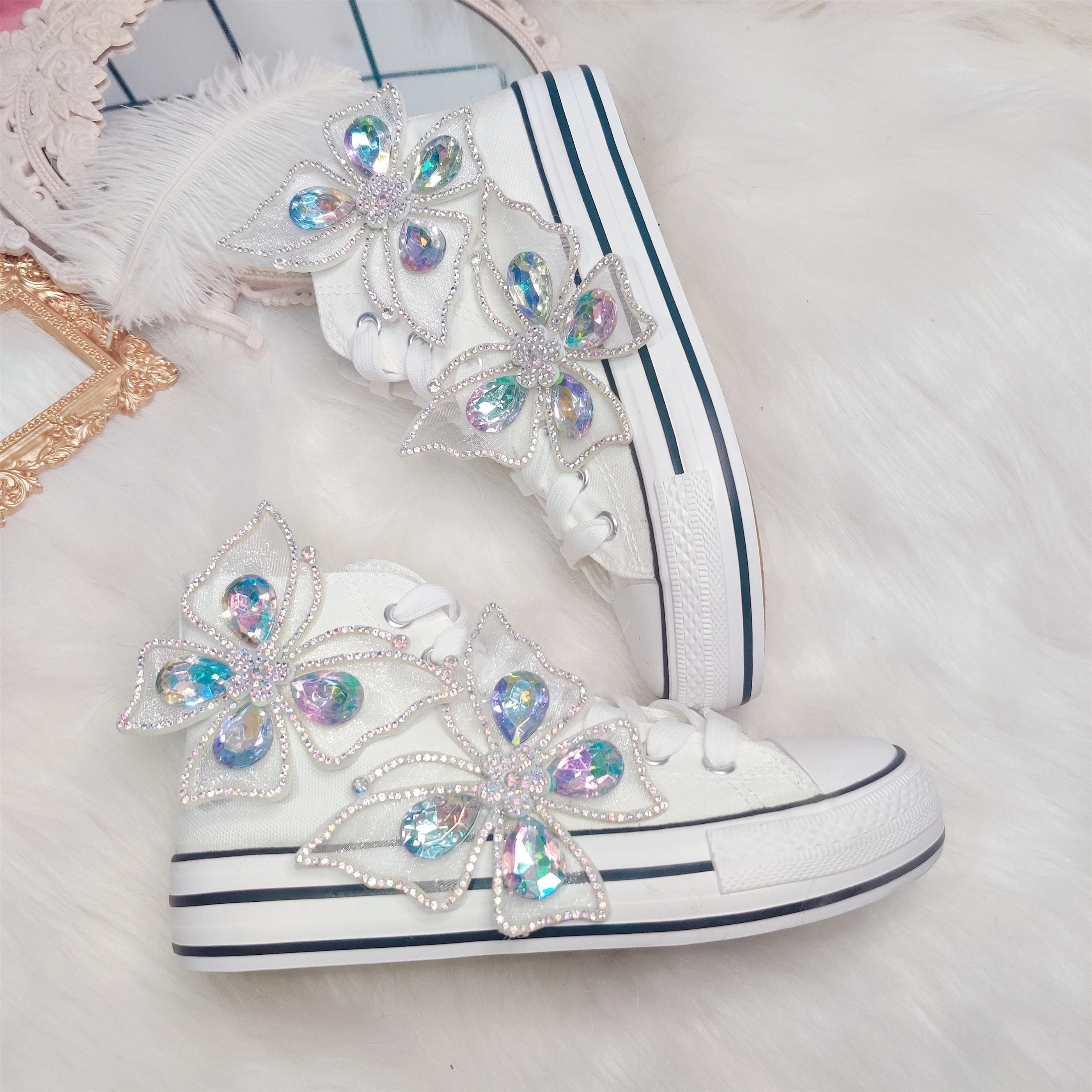 Women Casual Shoes Summer Fashion Handmade High Heel High-Top Canvas Shoes for Lady Canvas Shoes Plus Size 35-44