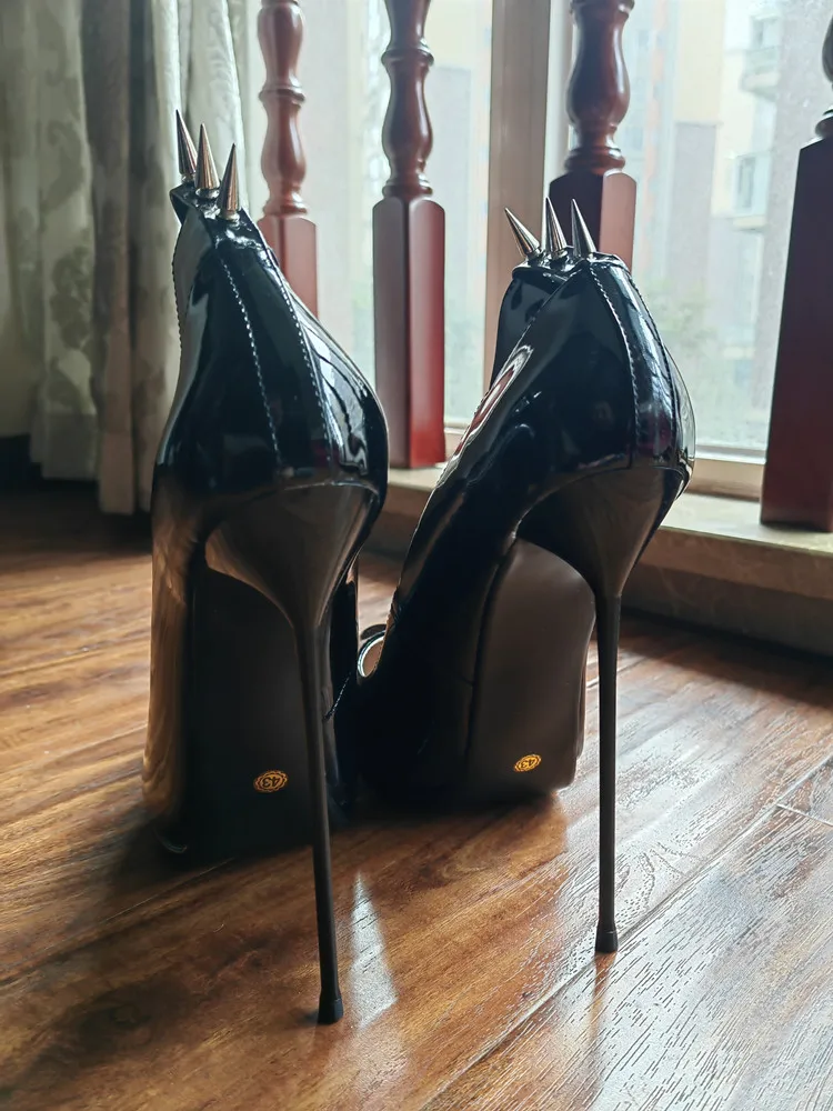 MKKHOU Fashion Pumps New Pointed Toe Stiletto 16cm High Heel Shoes Ankle Buckle Strap Rivet Punk Style Modern Women Shoes