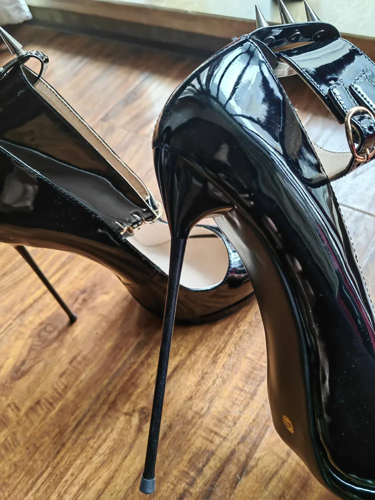 MKKHOU Fashion Pumps New Pointed Toe Stiletto 16cm High Heel Shoes Ankle Buckle Strap Rivet Punk Style Modern Women Shoes