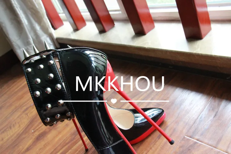 MKKHOU Fashion Pumps New Pointed Toe Stiletto 16cm High Heel Shoes Ankle Buckle Strap Rivet Punk Style Modern Women Shoes