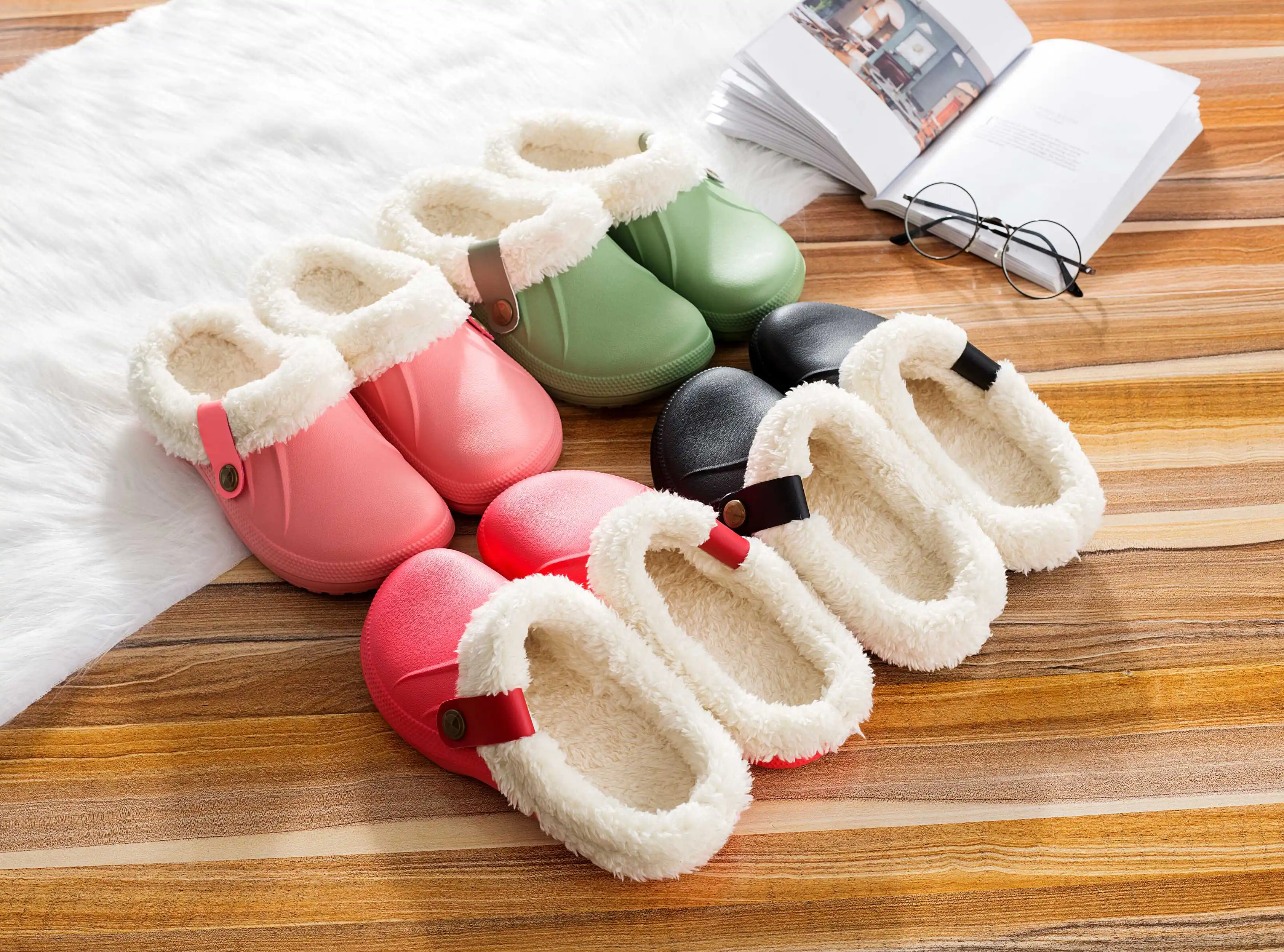 Litfun Female Clogs Couples Home Bedroom Fuzzy Slides Soft Sole Waterproof EVA Plush Slippers Women Warm Slippers Garden Shoes