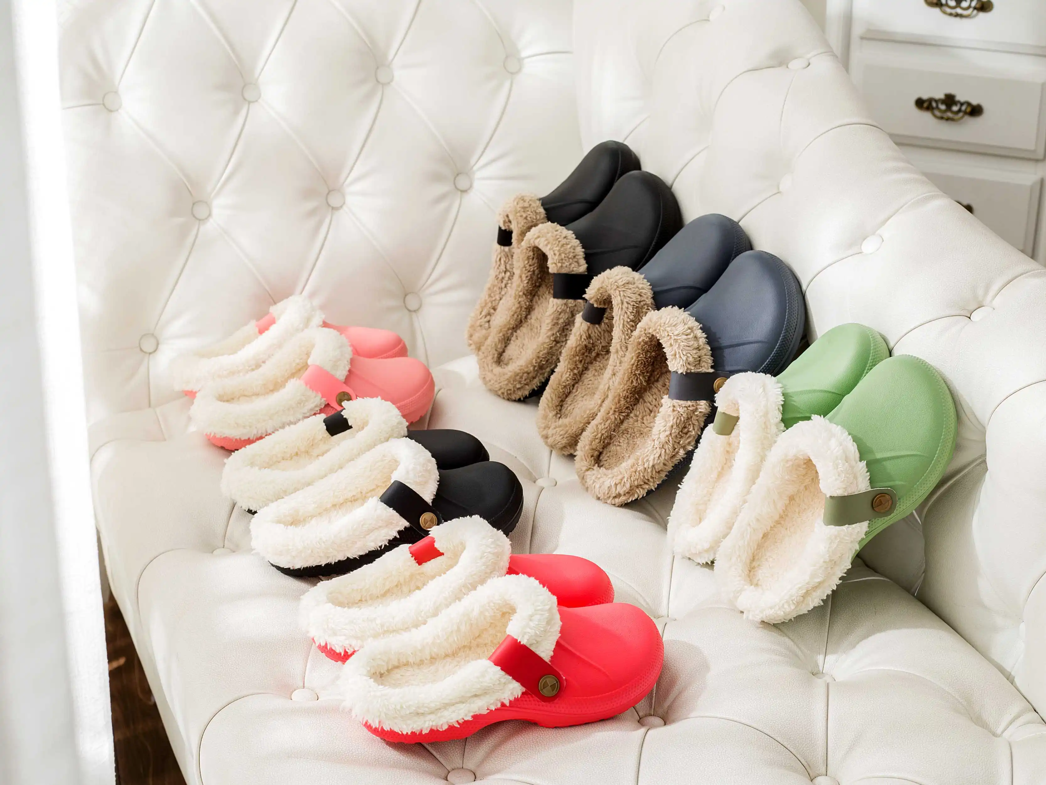 Litfun Female Clogs Couples Home Bedroom Fuzzy Slides Soft Sole Waterproof EVA Plush Slippers Women Warm Slippers Garden Shoes