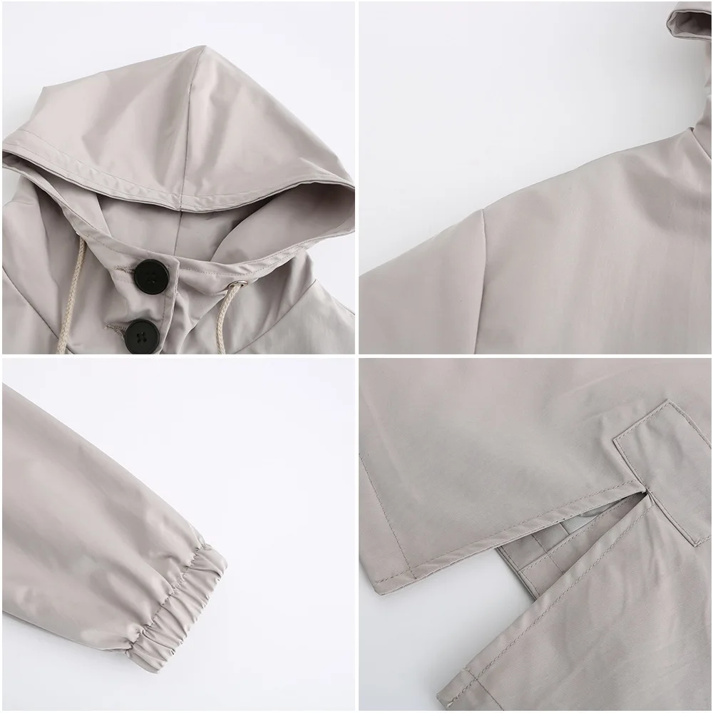 Hooded Women Windbreaker Long Trench Coat Solid Color Pocket Casual Long Outwear Fashion Windbreaker женская куртка