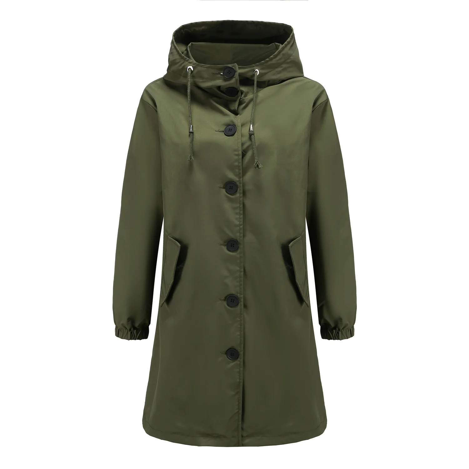 Hooded Women Windbreaker Long Trench Coat Solid Color Pocket Casual Long Outwear Fashion Windbreaker женская куртка